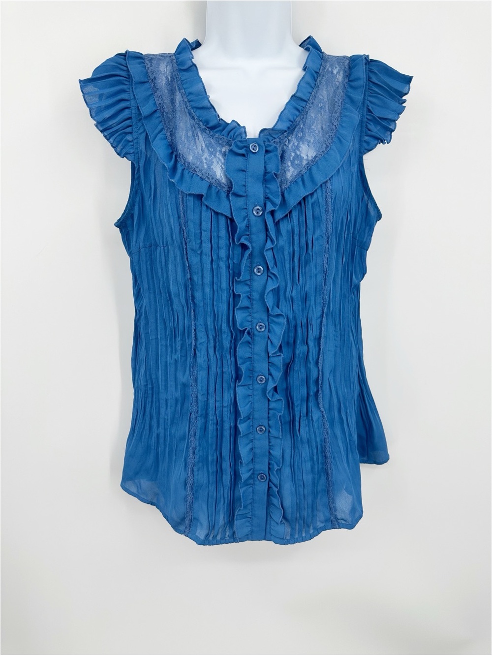 Vintage Y2K Blue Renaissance Peasant Blouse Size Large Whimsical Boho
